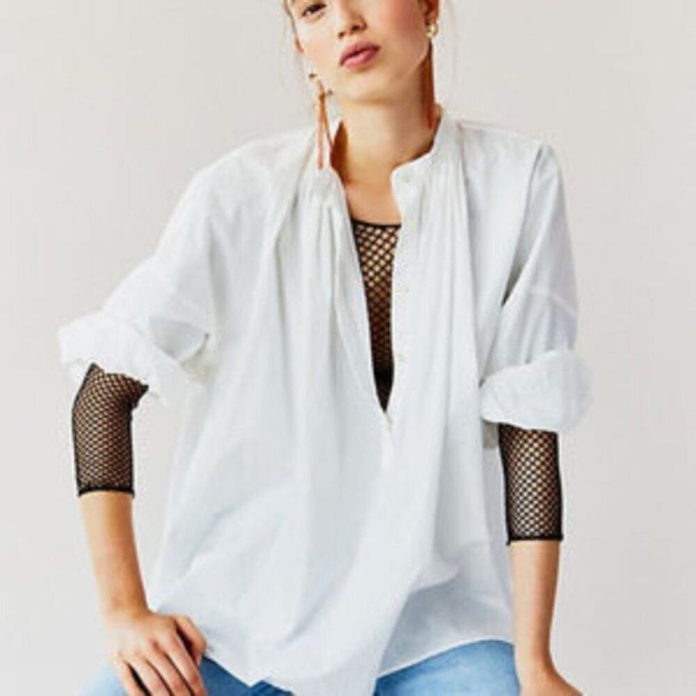 Free People Hey Baby White Cotton Popover Shirt